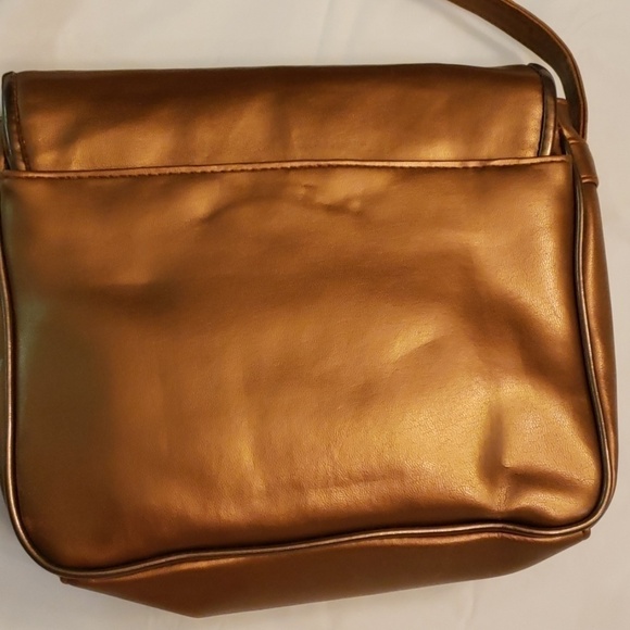 VINTAGE Cooper J  Shoulder Bag Bronze Metallic Patched Leather & Faux Reptile VG - Picture 2 of 8